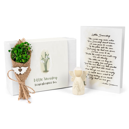 Miscarriage gifts - miscarriage angel figurine, forever flowers bouquet and sympathy card. Infant loss gift.