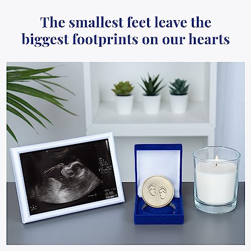 miscarriage gift: miscarriage memorial coin shown with a sonogram picture and mourning candle